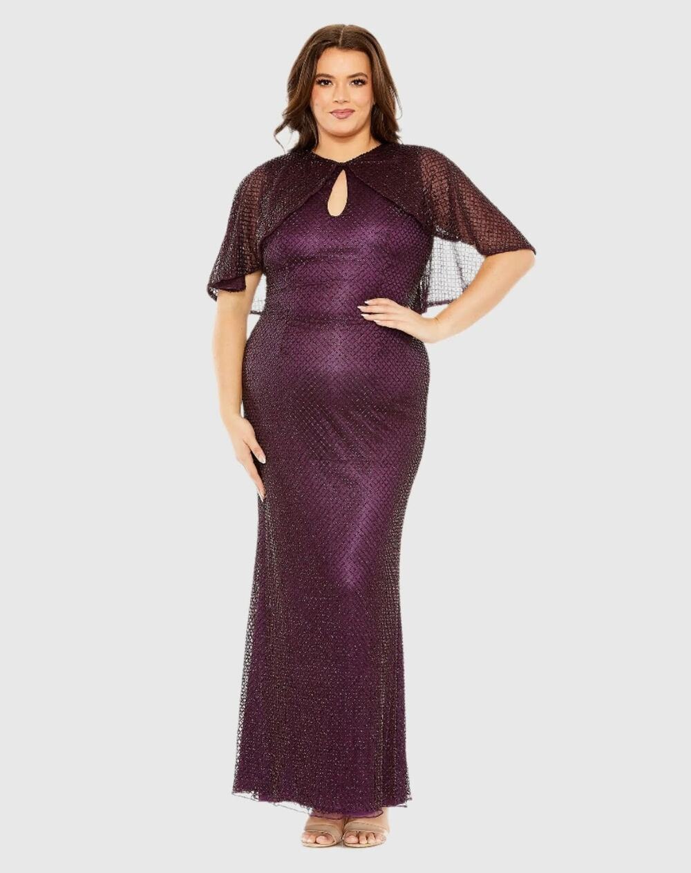 Mac Duggal Beaded Cape Sleeve Embellished Dress in amethyst Size 18W